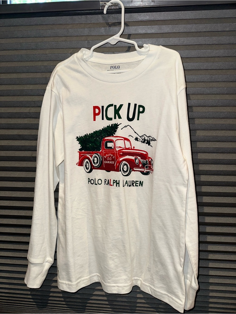 Polo by Ralph Lauren Kids Christmas Tree in the back of a red pick up graphic